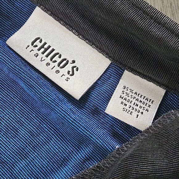 Vintage Chicos travelers Cardigan Women Size 1 Medium Blue Slinky Knit Made USA - Picture 7 of 7